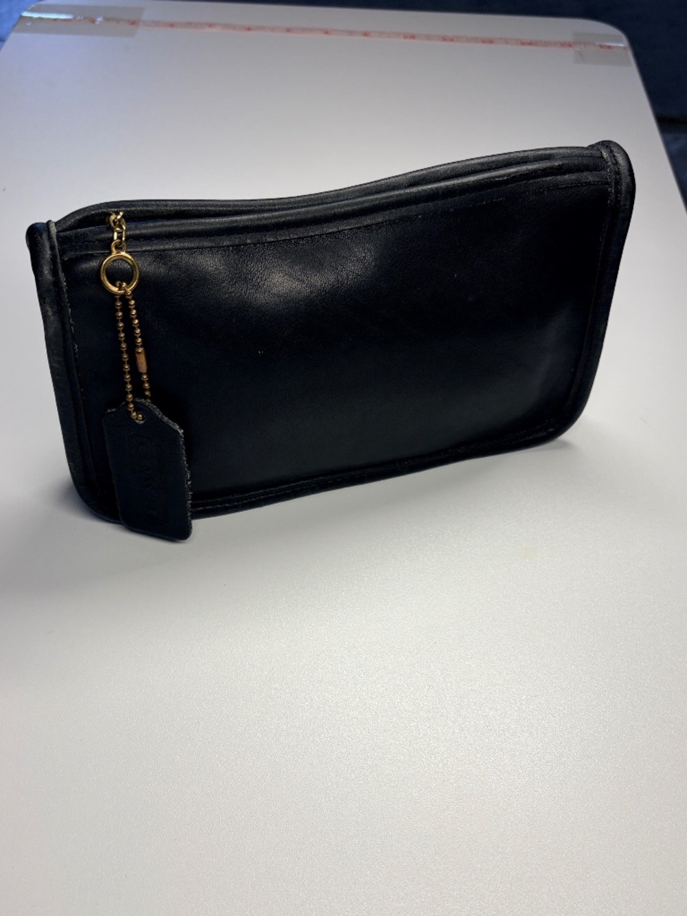 Authentic Vintage Coach black leather Chunky Case clutch 1990s Stripped Lining